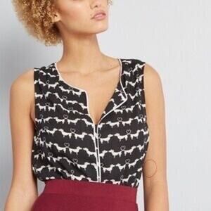 Modcloth Black White Dachshund Dogs Hearts Sleeveless Top Womens 2X Work Office